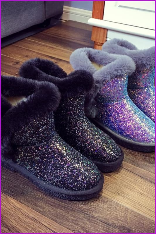 Faux Fur Fashion Glitter Bling Snow Boots DF059 - Furdela Wholesale