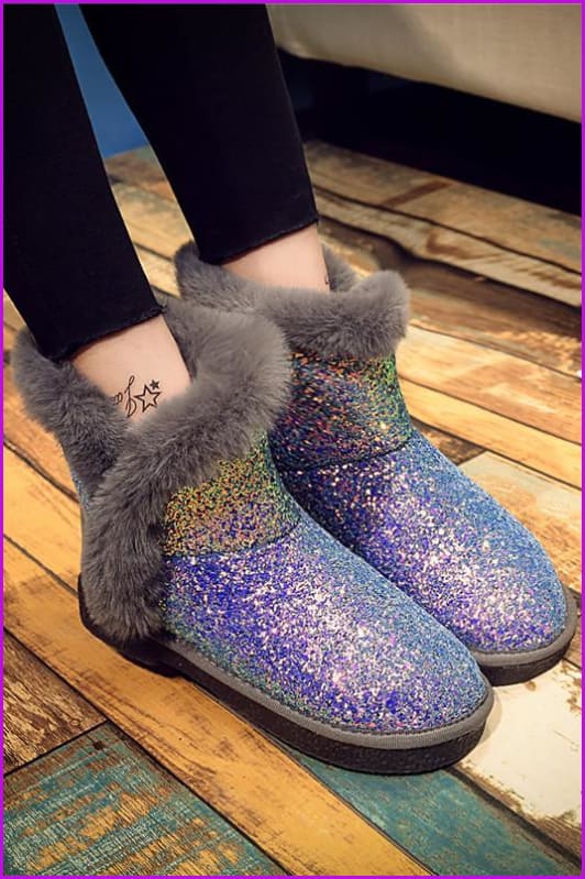 Faux Fur Fashion Glitter Bling Snow Boots DF059 - Furdela Wholesale