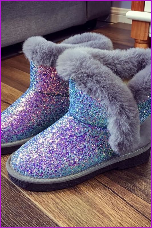 Faux Fur Fashion Glitter Bling Snow Boots DF059 - Furdela Wholesale