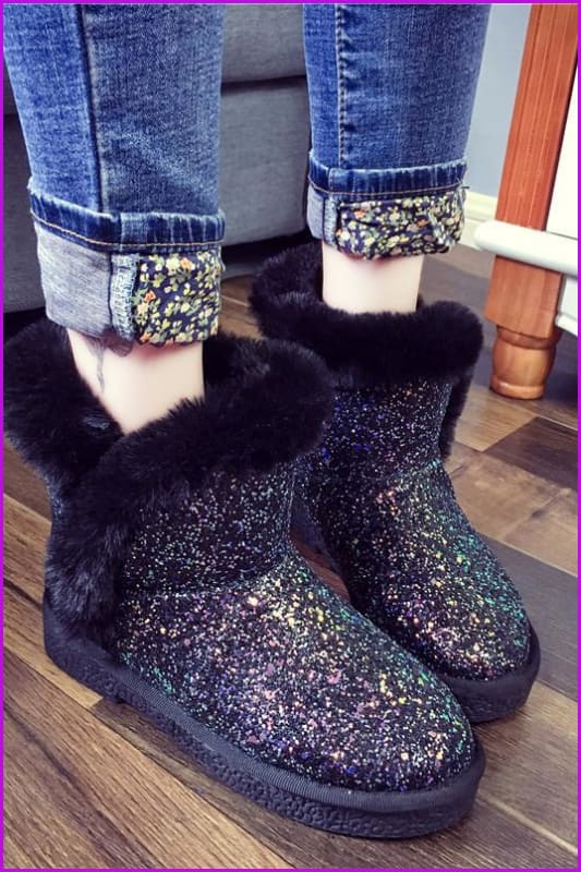 Faux Fur Fashion Glitter Bling Snow Boots DF059 - Furdela Wholesale