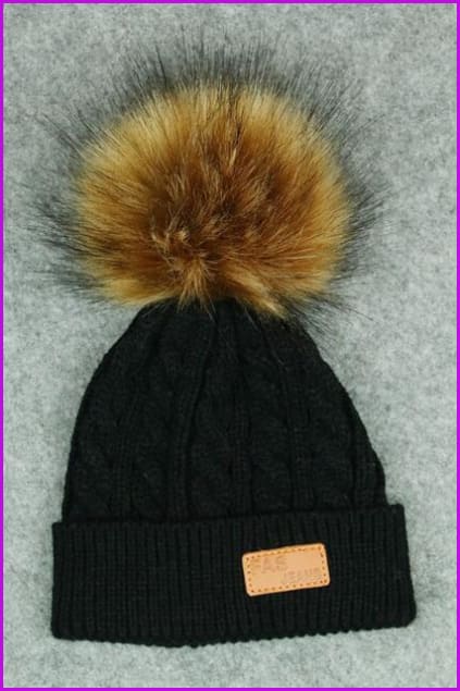 Faux Fur kids pompom hat F349 - Furdela