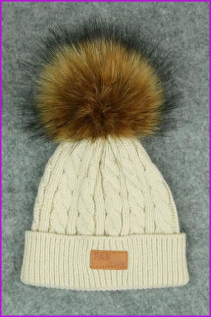 Faux Fur kids pompom hat F349 - Furdela