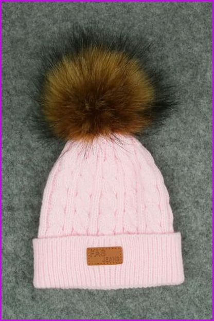 Faux Fur kids pompom hat F349 - Furdela