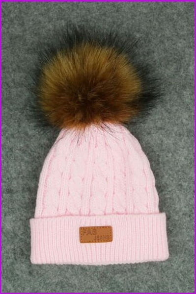 Faux Fur kids pompom hat F349 - Furdela