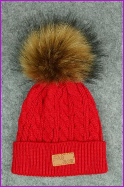 Faux Fur kids pompom hat F349 - Furdela