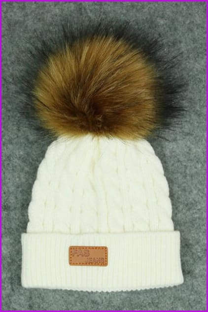 Faux Fur kids pompom hat F349 - Furdela