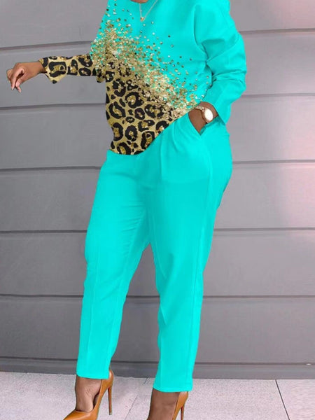 Plus Size Chain Letter Print Pants Set AT8059