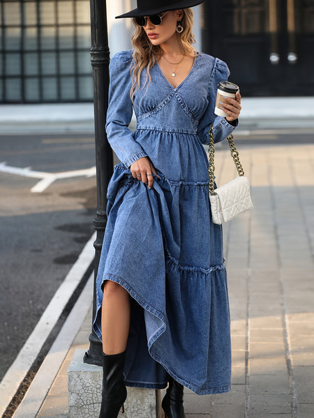 Long Sleeves Layered Denim Dress DE8080 Furdela