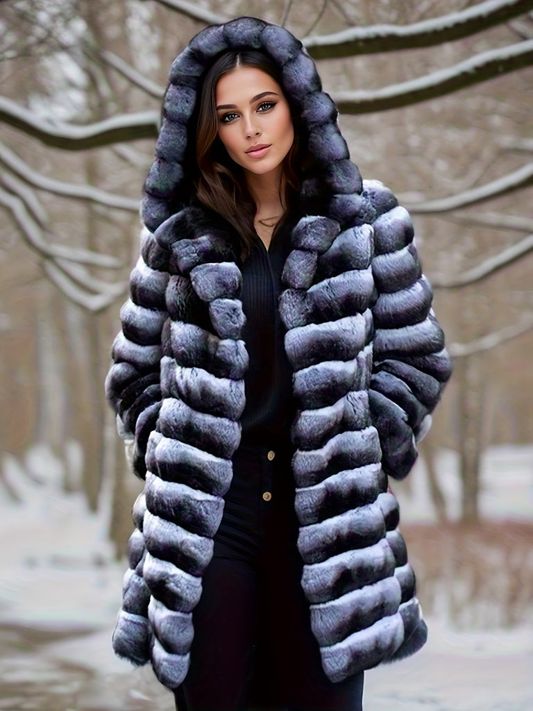 Elegant Open Front Long Sleeve Faux Fur Hooded Coat TG0287 Furdela