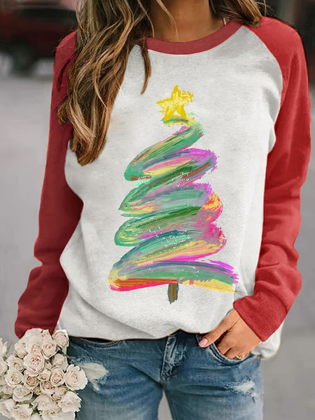 Christmas Tree Print Pullover Sweatshirt RK6301 Furdela