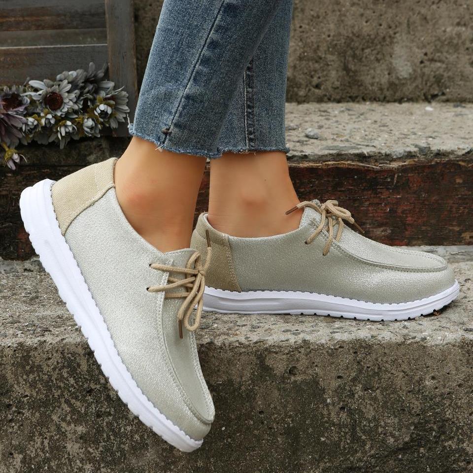 Women's Lace Up Round Toe Flat Loafers, Solid Color Low Top Non-slip Sneakers, Casual Walking Women Shoes SE1024