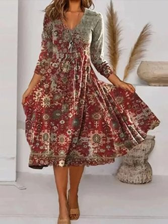 Loose Cotton-Blend Vintage Midi Dress QAH56