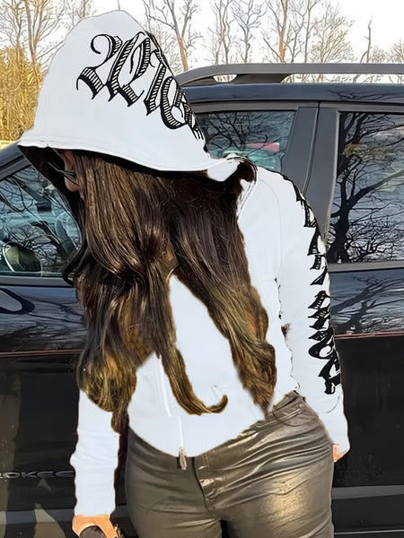 Letter Print Long Sleeve Zip Up Hoodies RG2041 Furdela