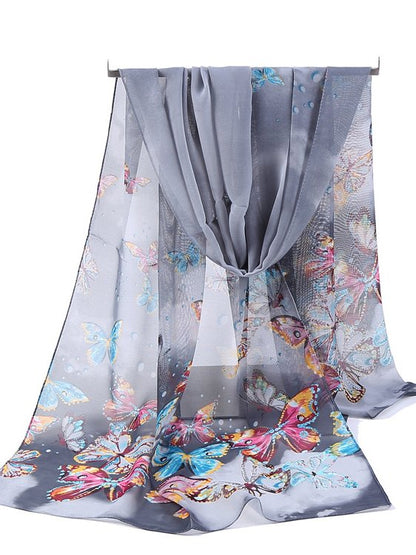 Vacation Butterfly Floral Pattern Silk Scarf Spring Summer Beach Accessories VT28