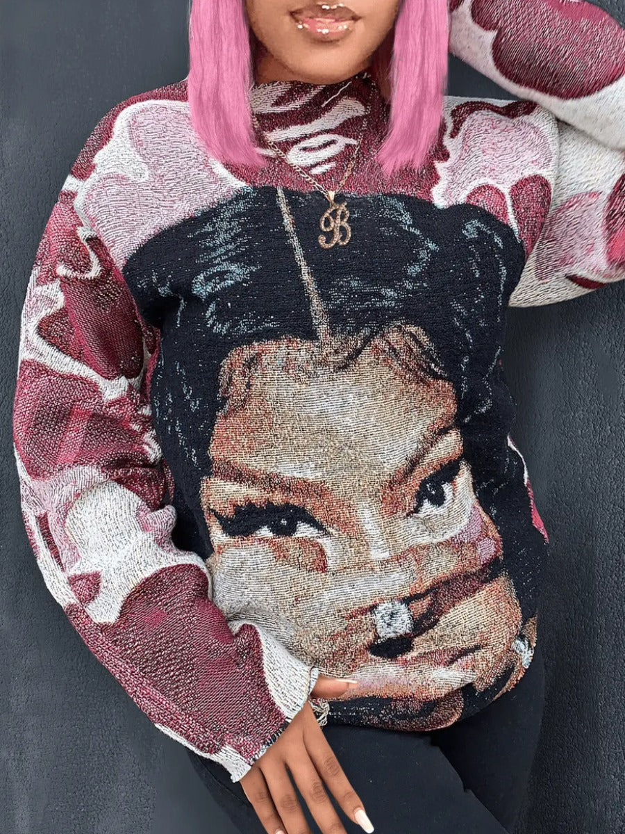 Plus Size Dropped Shoulder Figure Print Sweatshirt BO5042 Furdela