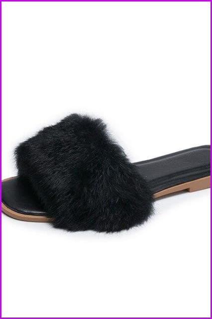 Flat Ladies Fur Slippers - Furdela