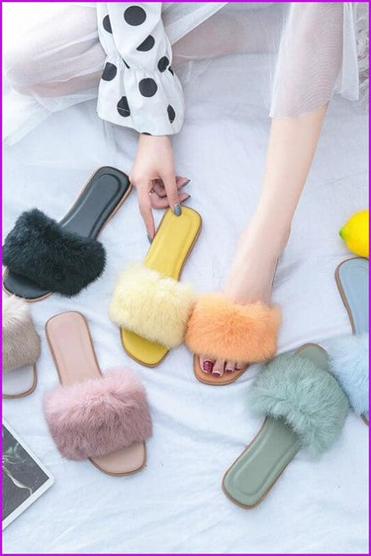 Flat Ladies Fur Slippers - Furdela