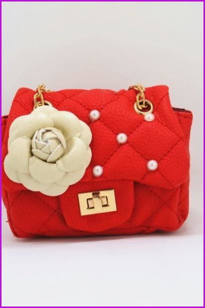 Flower Rivet Glitter PU Kids Party Purse Bag F077 - Furdela