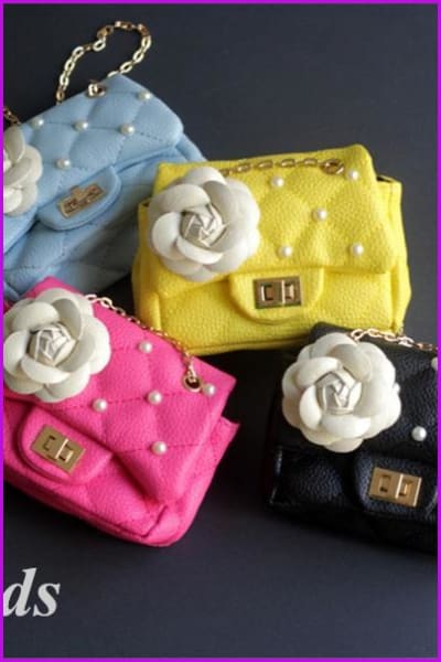 Flower Rivet Glitter PU Kids Party Purse Bag F077 - Furdela