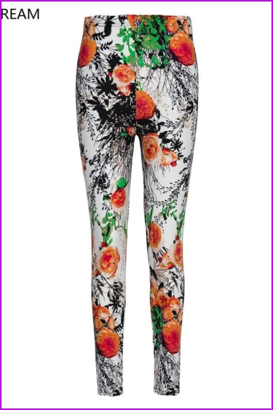 Flowers Printed Ankle-Length Elasticity Pant DE109 - Furdela