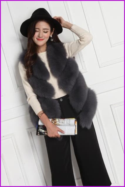 Fox Fur Gilet 50CM Grey/Red/Black/Pink/Natural White - Furdela