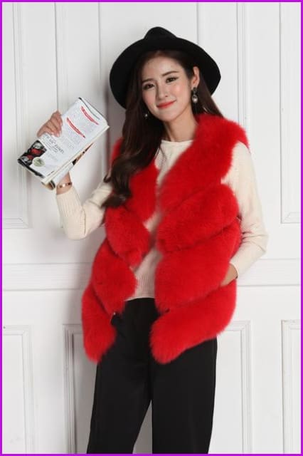 Fox Fur Gilet 50CM Grey/Red/Black/Pink/Natural White - Furdela