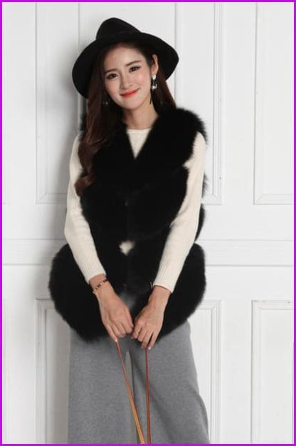 Fox Fur Gilet 50CM Grey/Red/Black/Pink/Natural White - Furdela