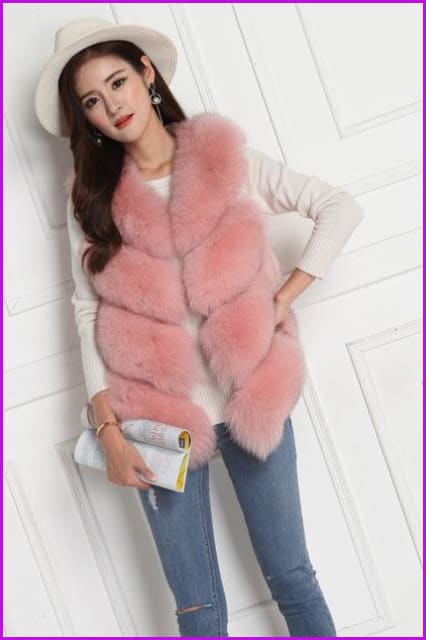 Fox Fur Gilet 50CM Grey/Red/Black/Pink/Natural White - Furdela