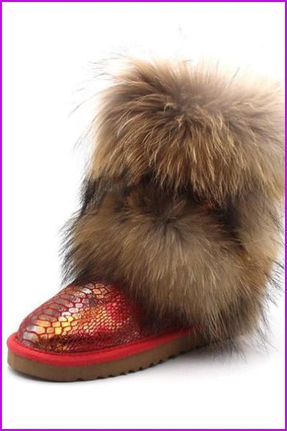 Fox Fur Mid-calf Warm Boots F028 - Furdela Wholesale