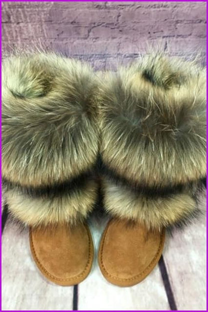 Fox Fur Mid-calf Warm Boots F028 - Furdela Wholesale