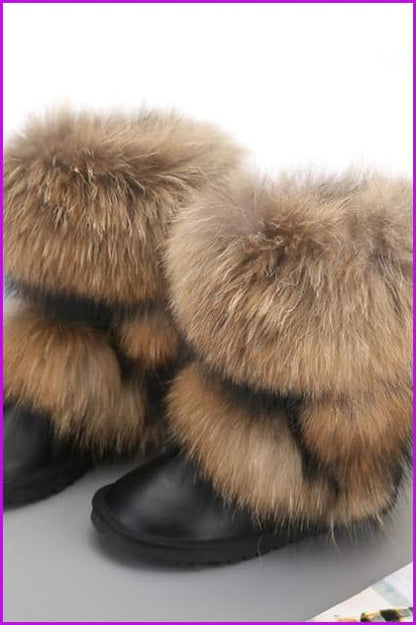 Fox Fur Mid-calf Warm Boots F028 - Furdela Wholesale