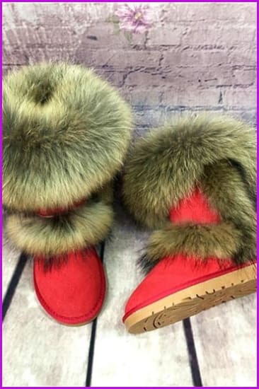 Fox Fur Mid-calf Warm Boots F028 - Furdela Wholesale