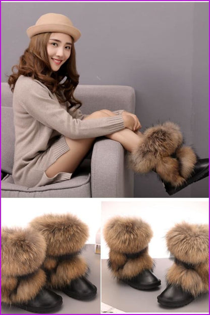 Fox Fur Mid-calf Warm Boots F028 - Furdela Wholesale