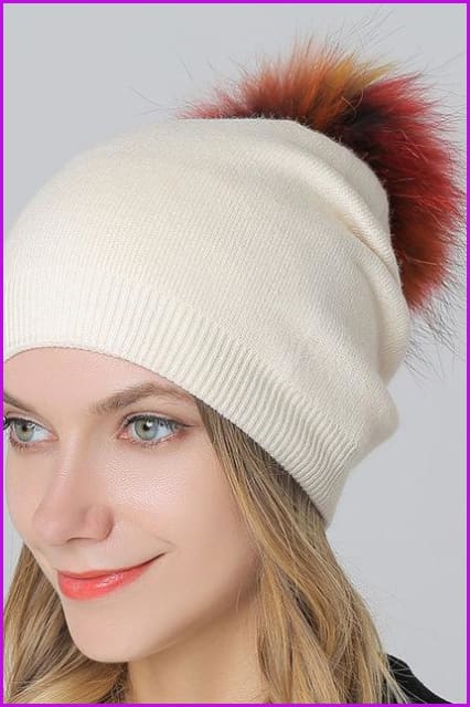 Fox Fur Pompom Mix Colors Cap - Furdela