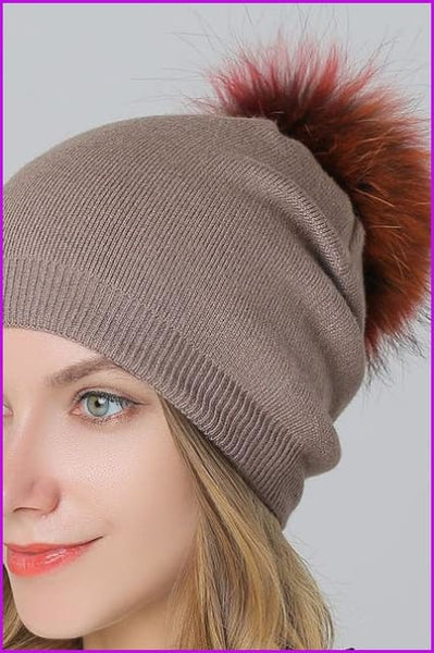 Fox Fur Pompom Mix Colors Cap - Furdela