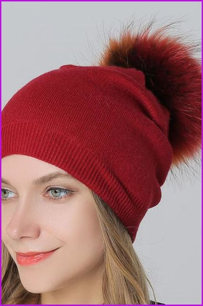 Fox Fur Pompom Mix Colors Cap - Furdela