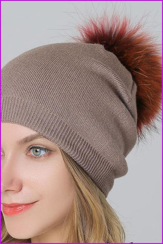 Fox Fur Pompom Mix Colors Cap - Furdela