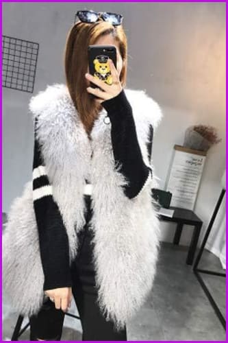 Fur Mongolia Sheep Fur Gilet 60CM O362 - Furdela