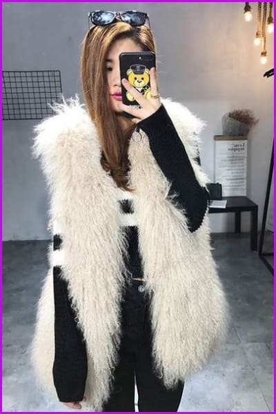 Fur Mongolia Sheep Fur Gilet 60CM O362 - Furdela