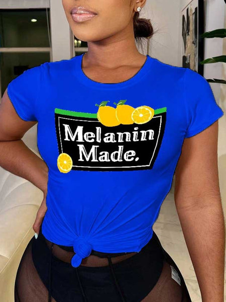 Lemon Melanin Made Letter Print T-shirt AR500