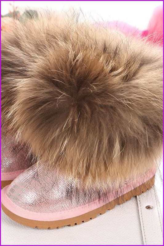 Genuine Leather Raccoon Fur Snow Boots F187 - Furdela