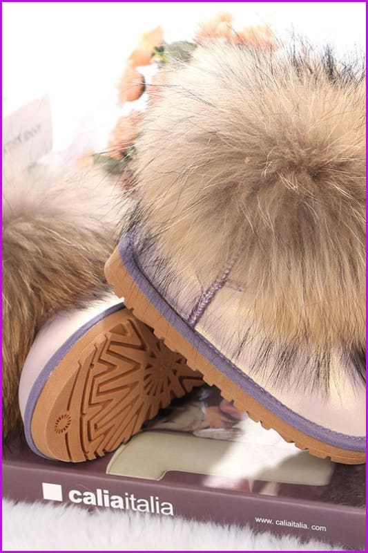 Genuine Leather Raccoon Fur Snow Boots F187 - Furdela