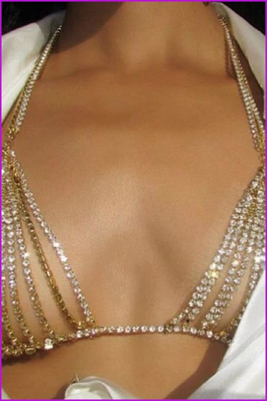 Gold Bling Rhinestone Bra - Furdela