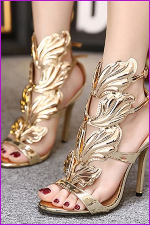 Gold/Black/Beige Elegant Wings High Heel Sandals F082 - Furdela