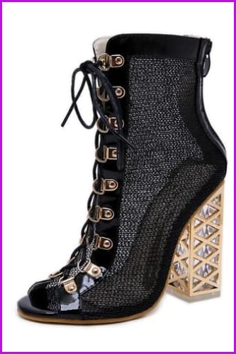 Golden Bling Gladiator Lace-Up High Heels Sandals Boots DE267 - Furdela