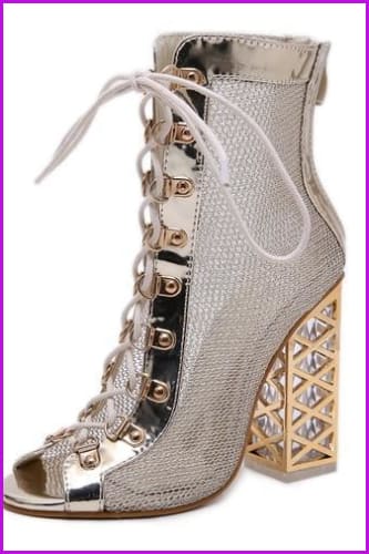 Golden Bling Gladiator Lace-Up High Heels Sandals Boots DE267 - Furdela