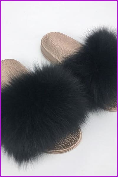 Golden PVC Sole Fox Fur Slides F007 - Furdela