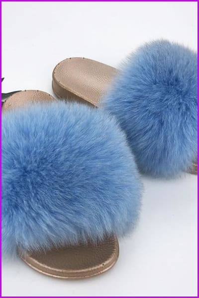 Golden PVC Sole Fox Fur Slides F007 - Furdela