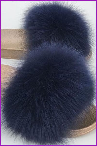 Golden PVC Sole Fox Fur Slides F007 - Furdela
