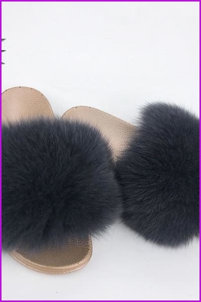 Golden PVC Sole Fox Fur Slides F007 - Furdela